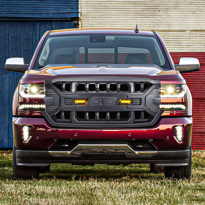 AMERICAN MODIFIED Armor Grille for 2016-2019 Chevy Silverado 1500, Matte Black - VMInnovations