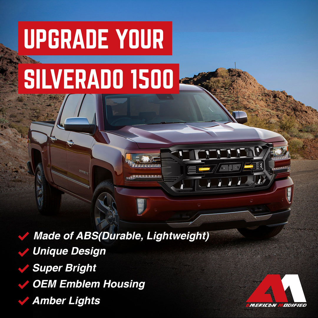 AMERICAN MODIFIED Armor Grille for 2016-2019 Chevy Silverado 1500, Glossy Black - VMInnovations