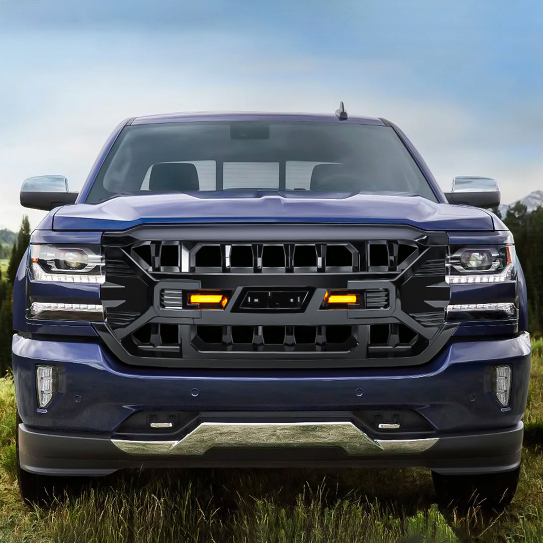 AMERICAN MODIFIED Armor Grille for 2016-2019 Chevy Silverado 1500, Glossy Black - VMInnovations