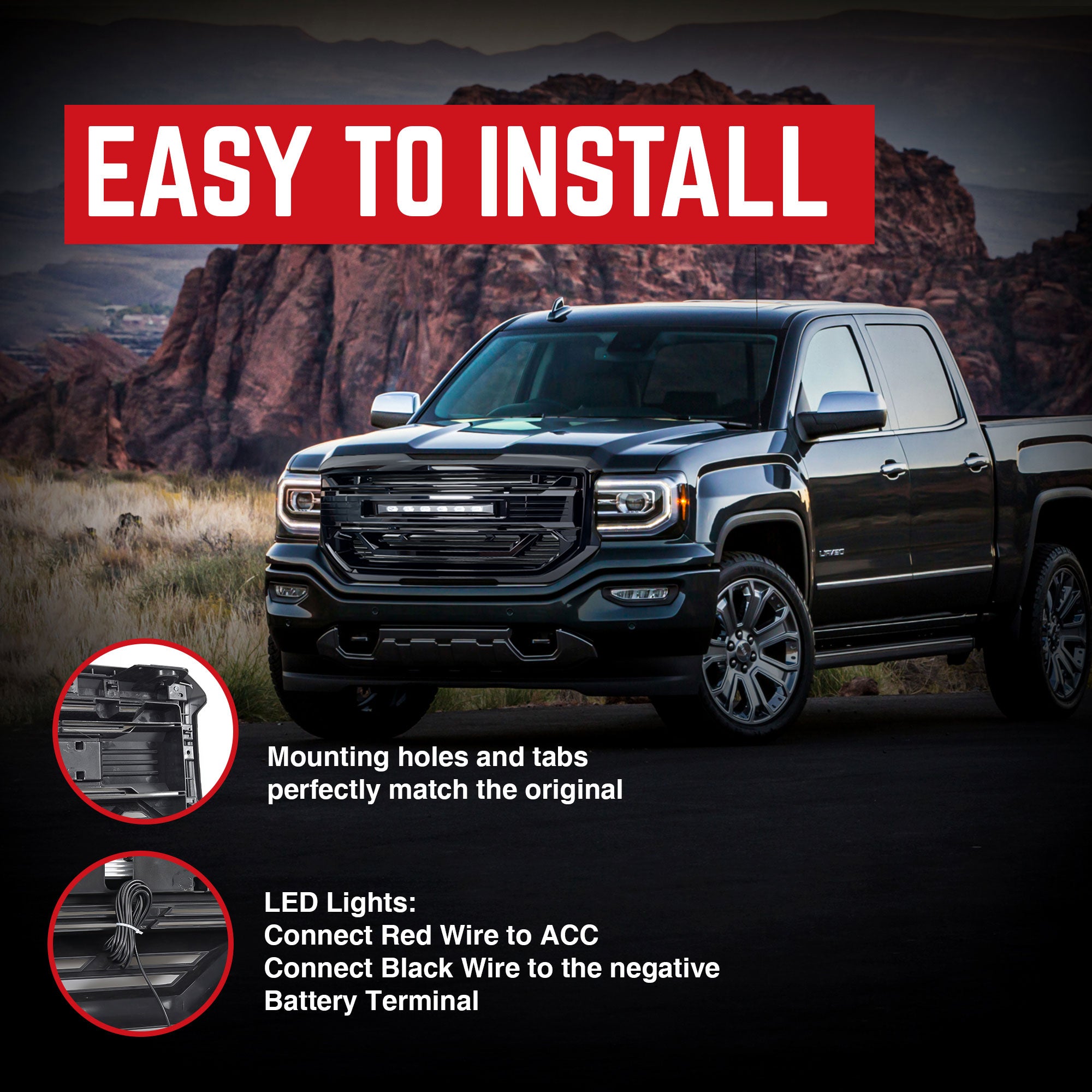AMERICAN MODIFIED Armor Grille for 2016 to 2018 GMC Sierra 1500, Glossy Black - VMInnovations
