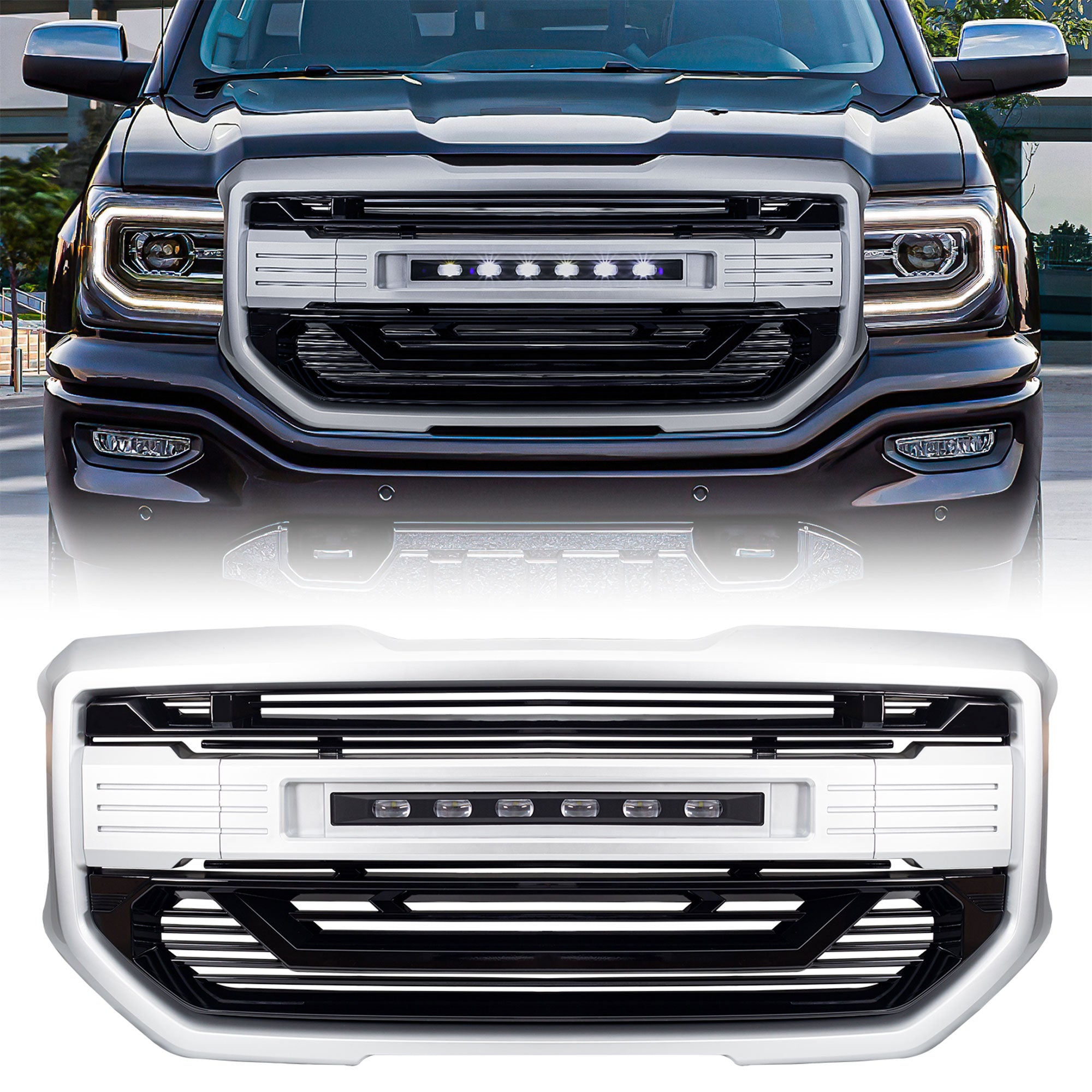 AMERICAN MODIFIED Armor Grille for 2016 to 2018 GMC Sierra 1500, Chrome Silver - VMInnovations