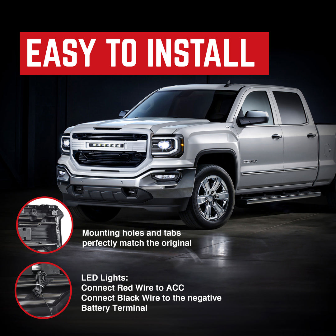 AMERICAN MODIFIED Armor Grille for 2016 to 2018 GMC Sierra 1500, Chrome Silver - VMInnovations