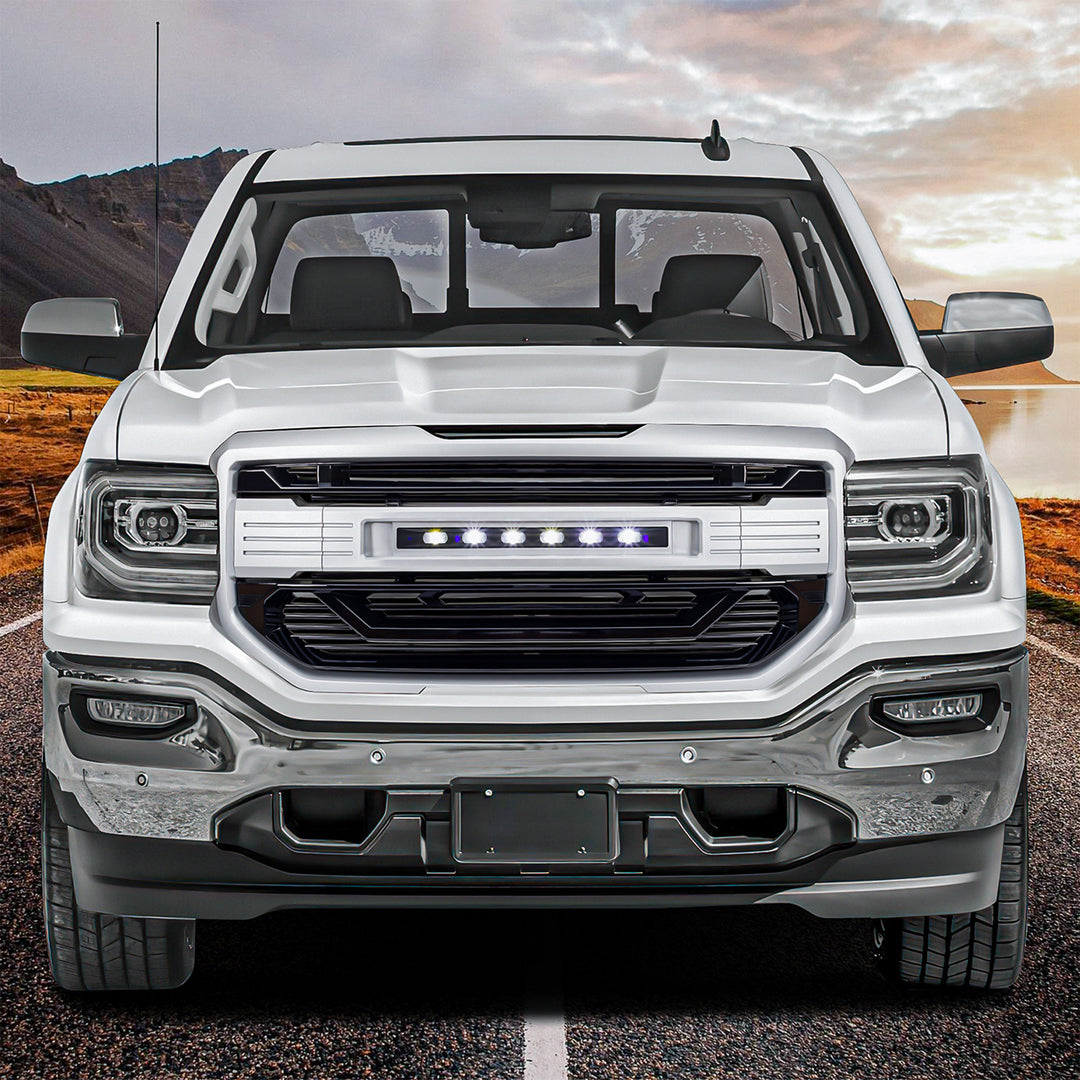 AMERICAN MODIFIED Armor Grille for 2016 to 2018 GMC Sierra 1500, Chrome Silver - VMInnovations