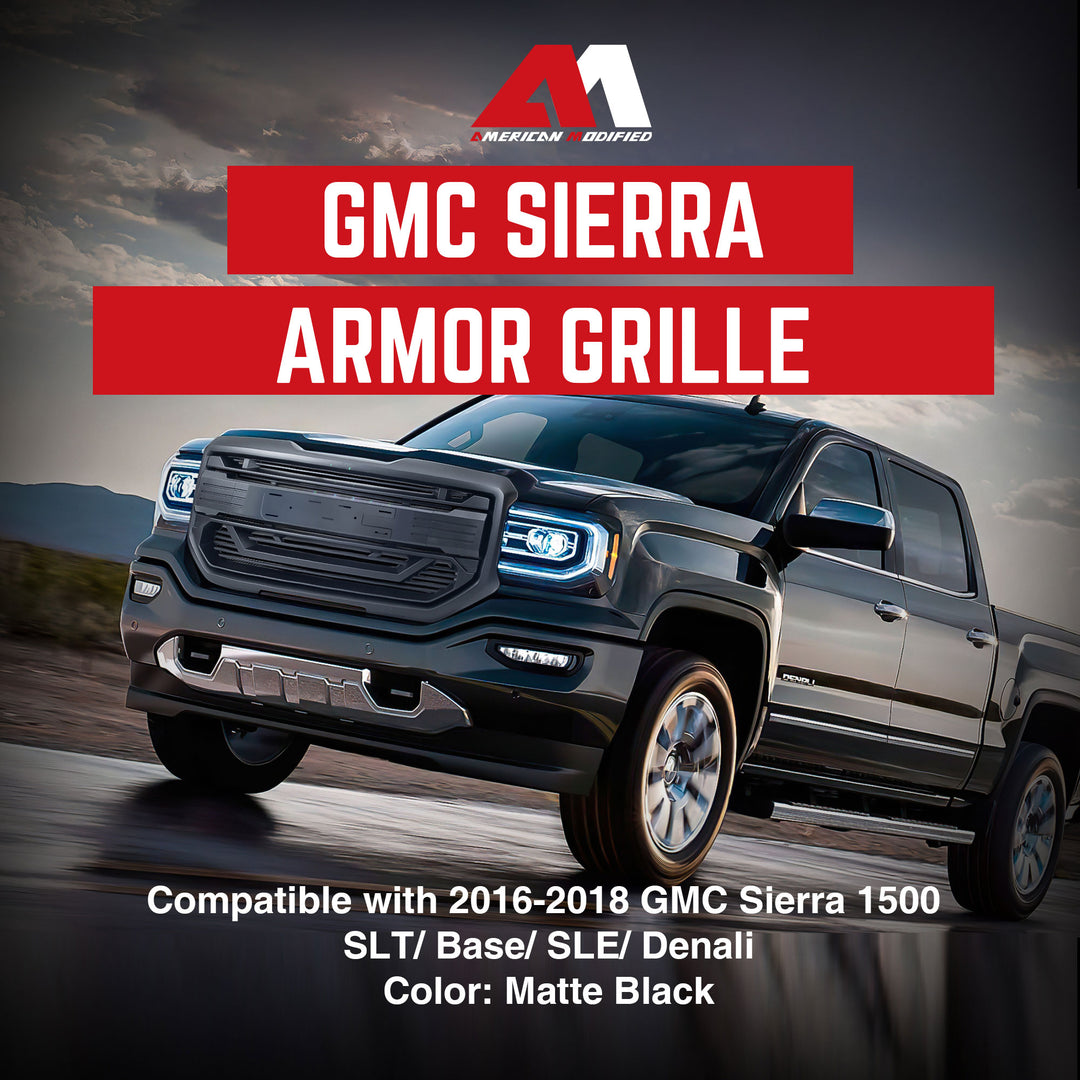 AMERICAN MODIFIED Armor Grille for 2016 to 2018 GMC Sierra 1500, Matte Black - VMInnovations