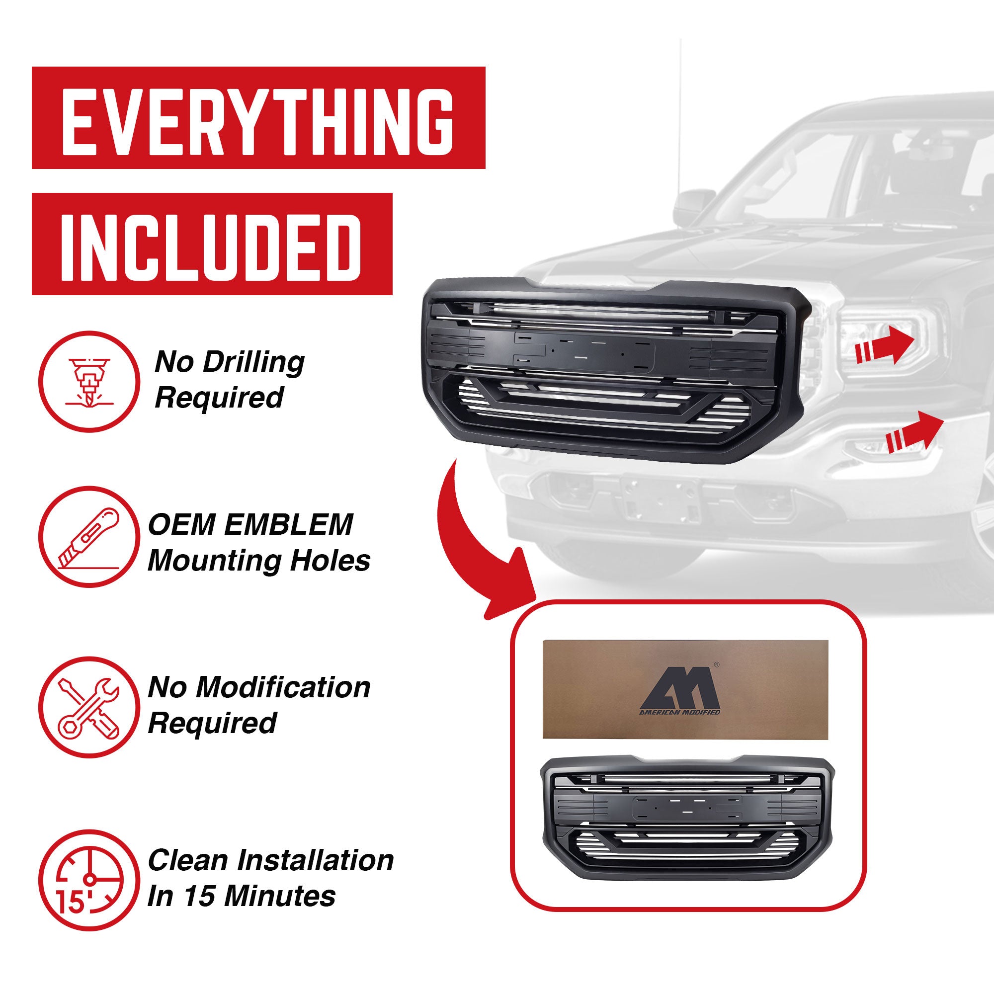 AMERICAN MODIFIED Armor Grille for 16-18 GMC Sierra 1500, Matte Black (Open Box) - VMInnovations
