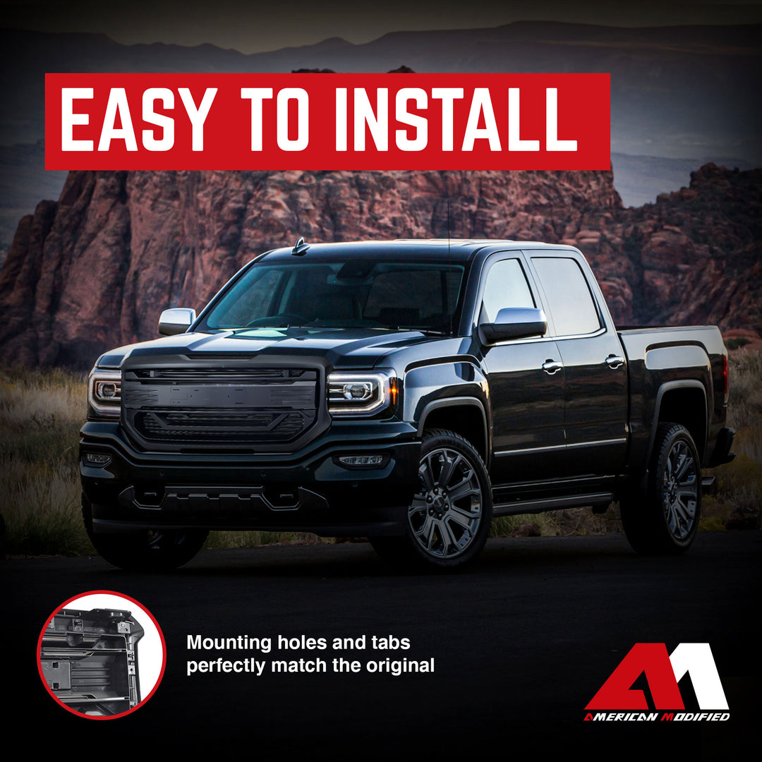 AMERICAN MODIFIED Armor Grille for 2016 to 2018 GMC Sierra 1500, Matte Black - VMInnovations