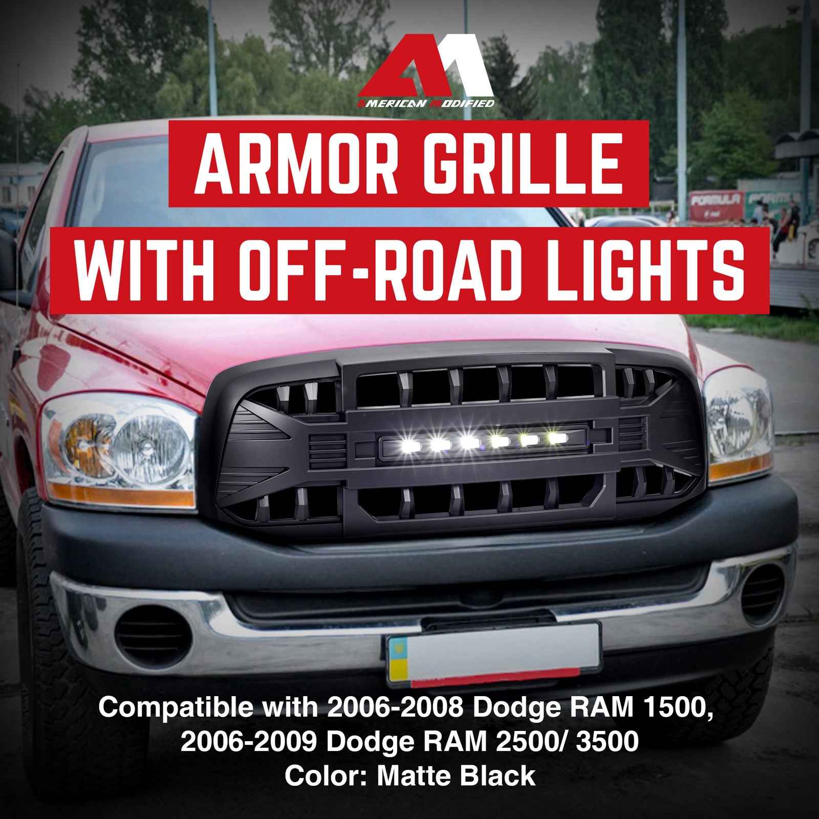AMERICAN MODIFIED Armor Grille for 2006 to 2008 Dodge Ram 1500, Matte Black - VMInnovations