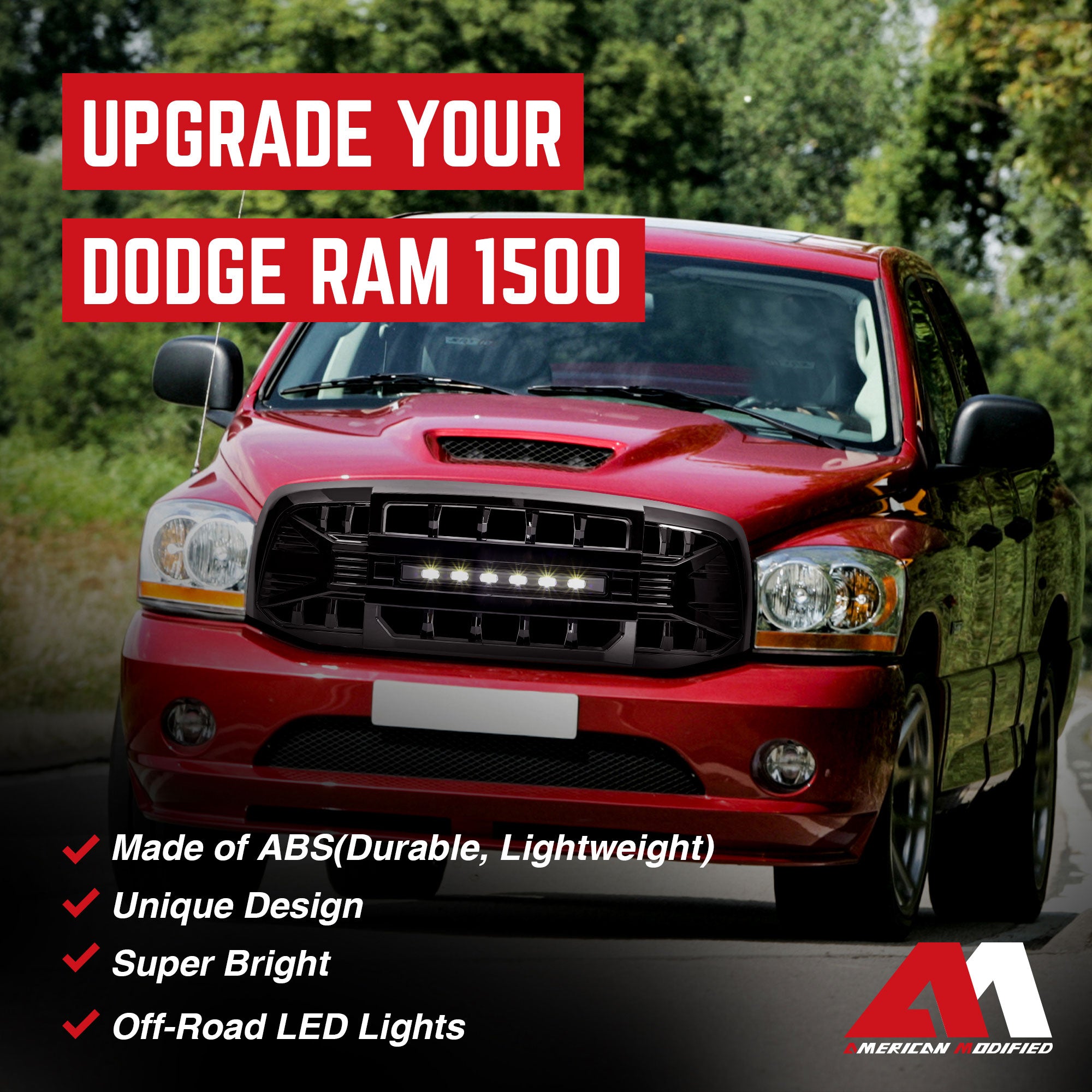 AMERICAN MODIFIED Armor Grille for 06-08 Dodge Ram 1500, Glossy Black (Open Box)