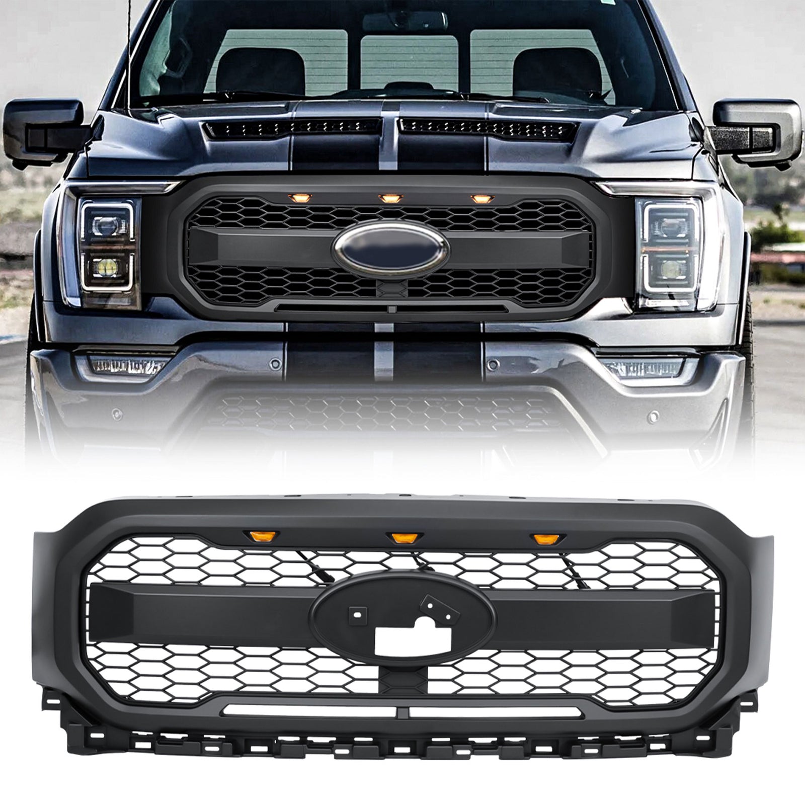 AMERICAN MODIFIED Raptor Style Mesh Grill for 2021-2023 Ford F150, Matte Black - VMInnovations