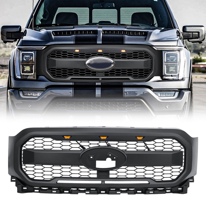 AMERICAN MODIFIED Raptor Style Mesh Grill for 2021-2023 Ford F150, Matte Black - VMInnovations
