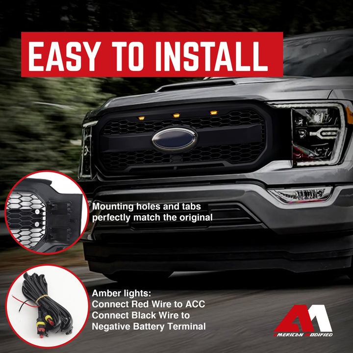 AMERICAN MODIFIED Raptor Style Mesh Grill for 2021-2023 Ford F150, Matte Black - VMInnovations