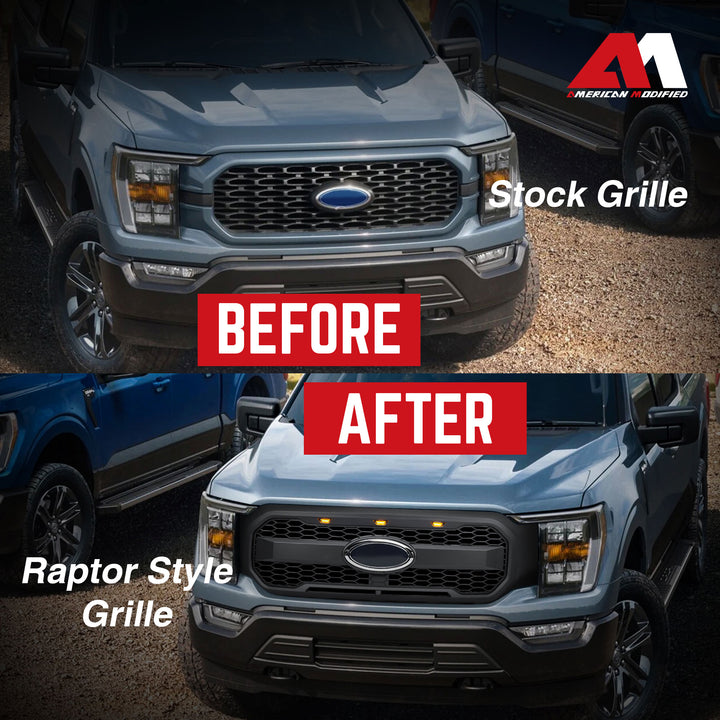 AMERICAN MODIFIED Raptor Style Mesh Grill for 2021-2023 Ford F150, Matte Black - VMInnovations