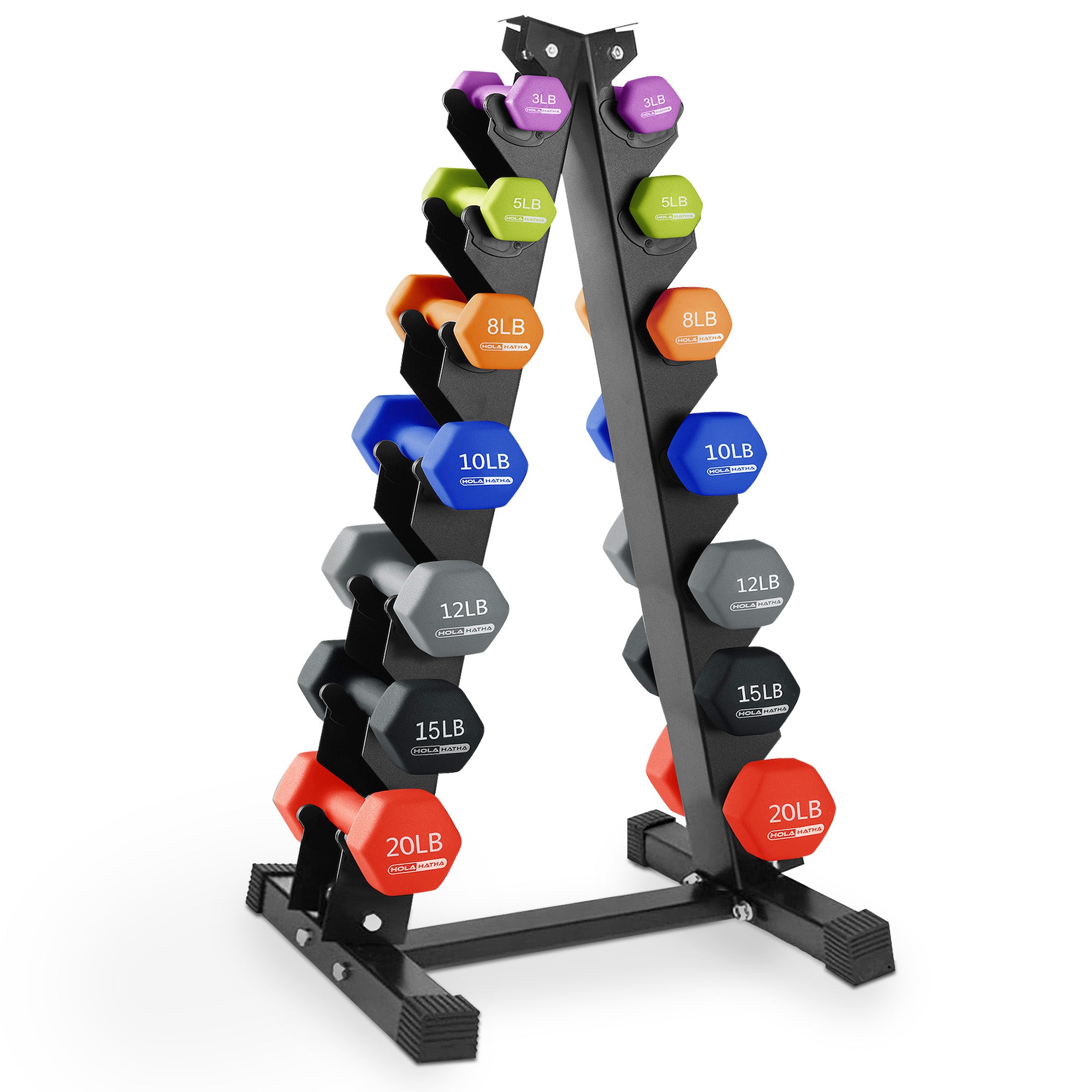 HolaHatha 146 Pound Neoprene Dumbbell Full Body Weight Set with Storage Rack - VMInnovations