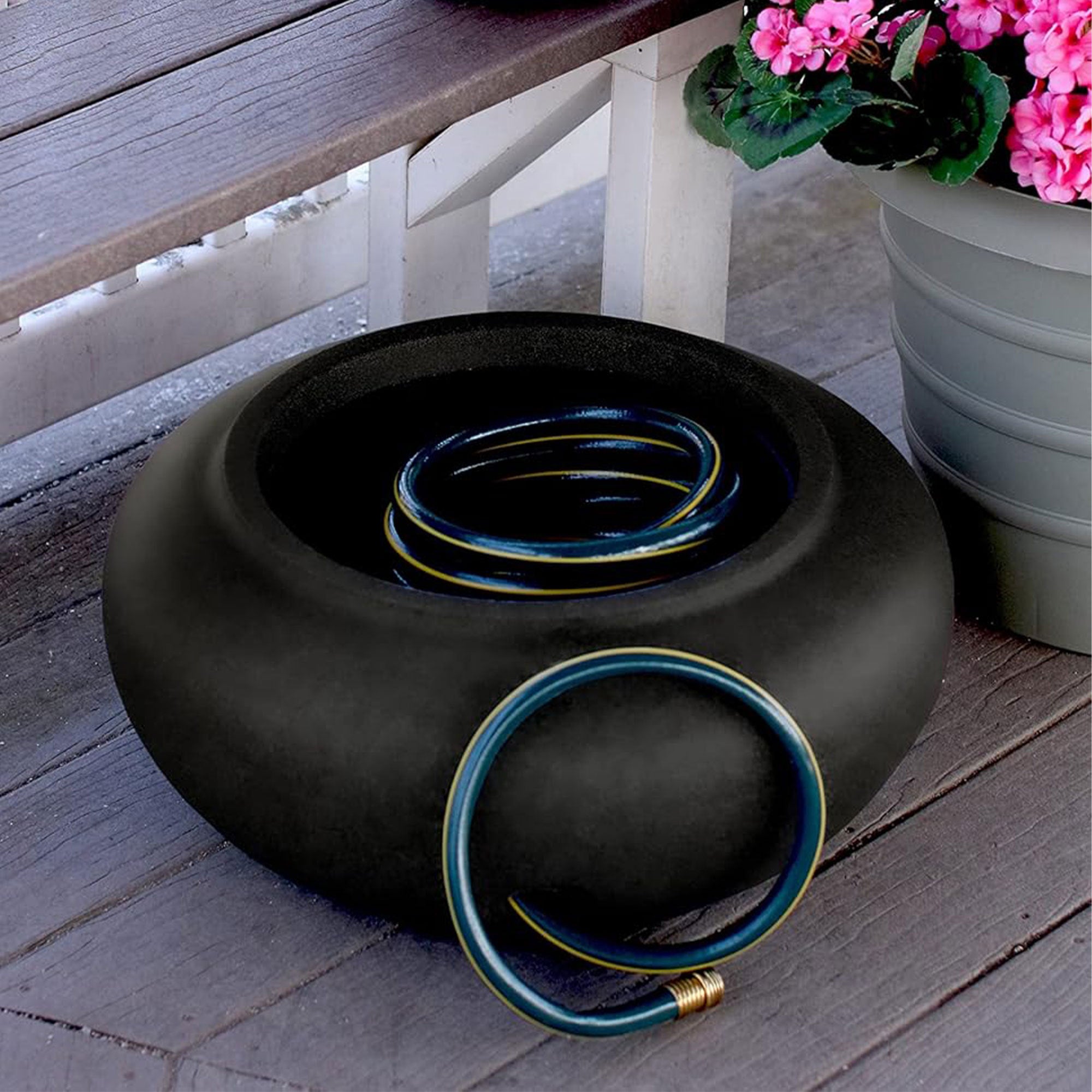 The HC Companies 21" Hose Planter Pot for Patio, Garden & Lawn, Black (Used) - VMInnovations