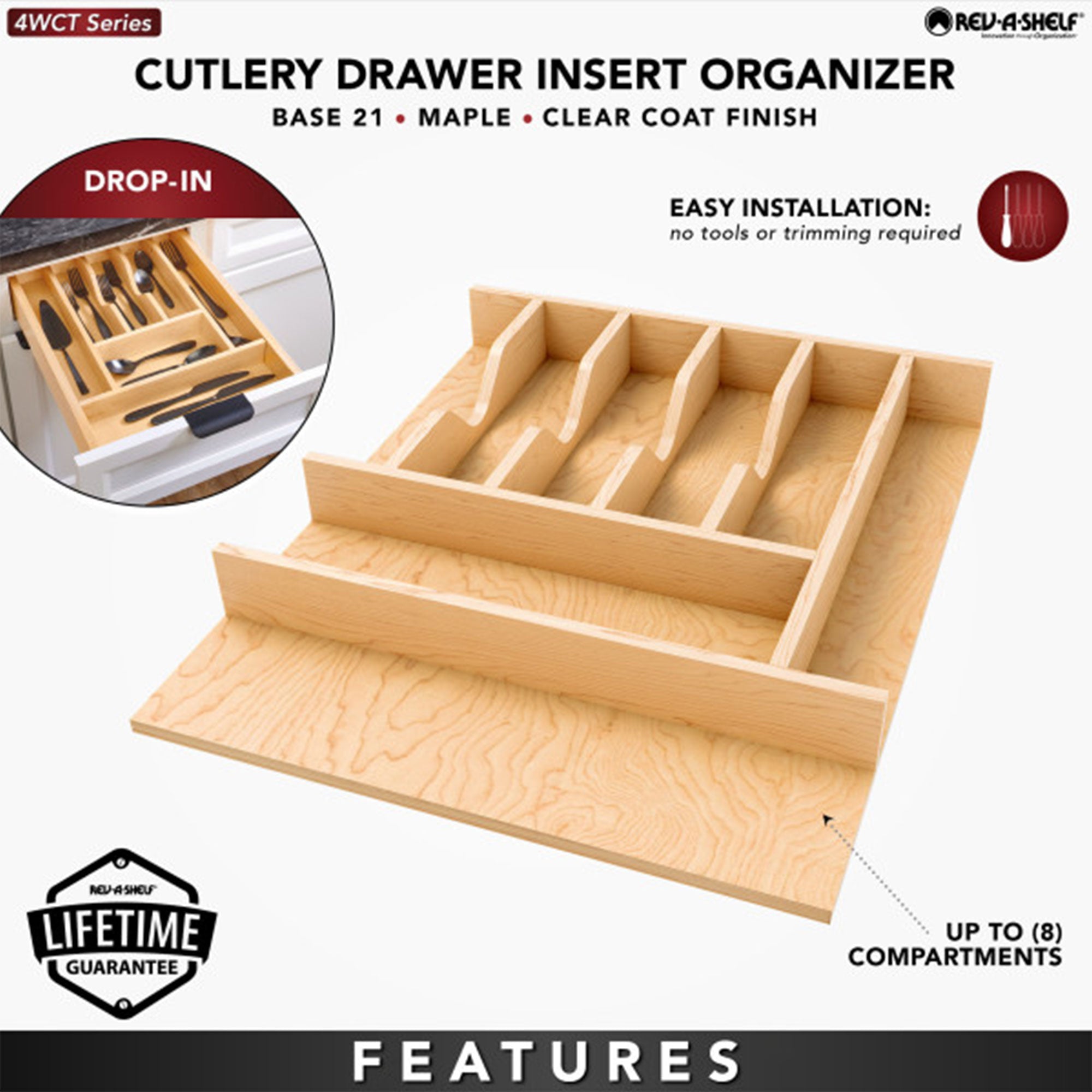 Rev-A-Shelf Natural Maple Right Size Utensil Drawer Insert, 16-1/4" x 19-1/2" - VMInnovations
