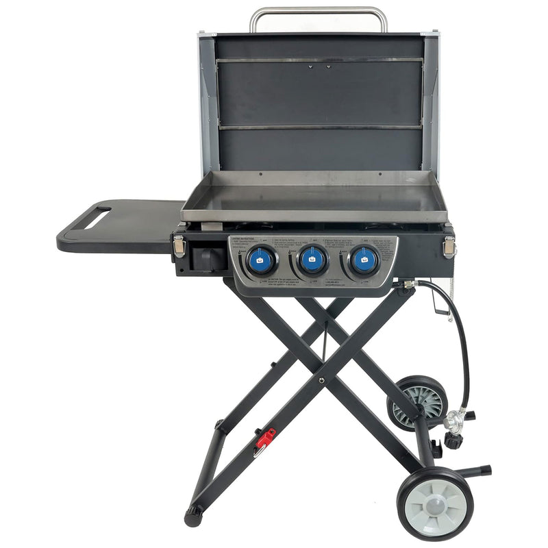 Razor Stainless Steel 3 Burner Griddle Grill with Portable Cart and Side Shelf