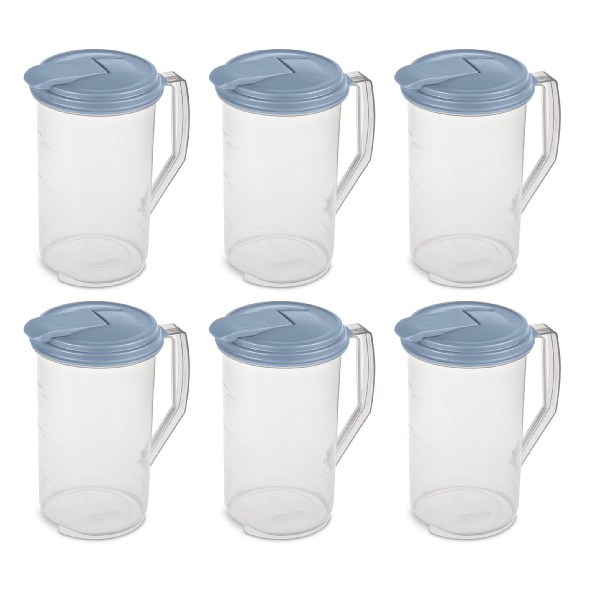 Sterilite 2 Quart Plastic Hinged Pitcher with Comfort Grip Handle, Blue, 6-Pack - VMInnovations