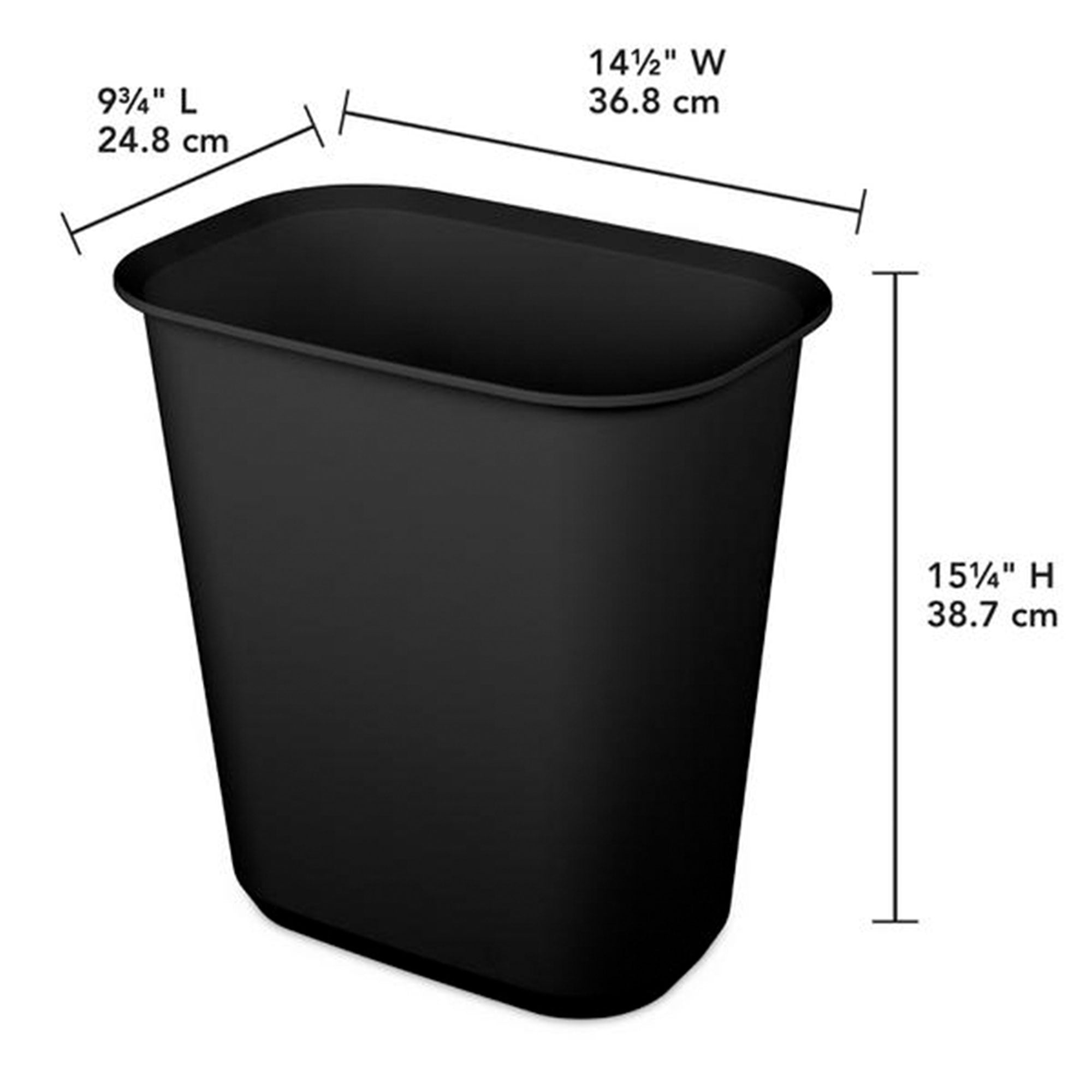 Sterilite Rectangular Wastebasket 5.5 Gallon Open Top Trash Bin, 24 Pack, Black