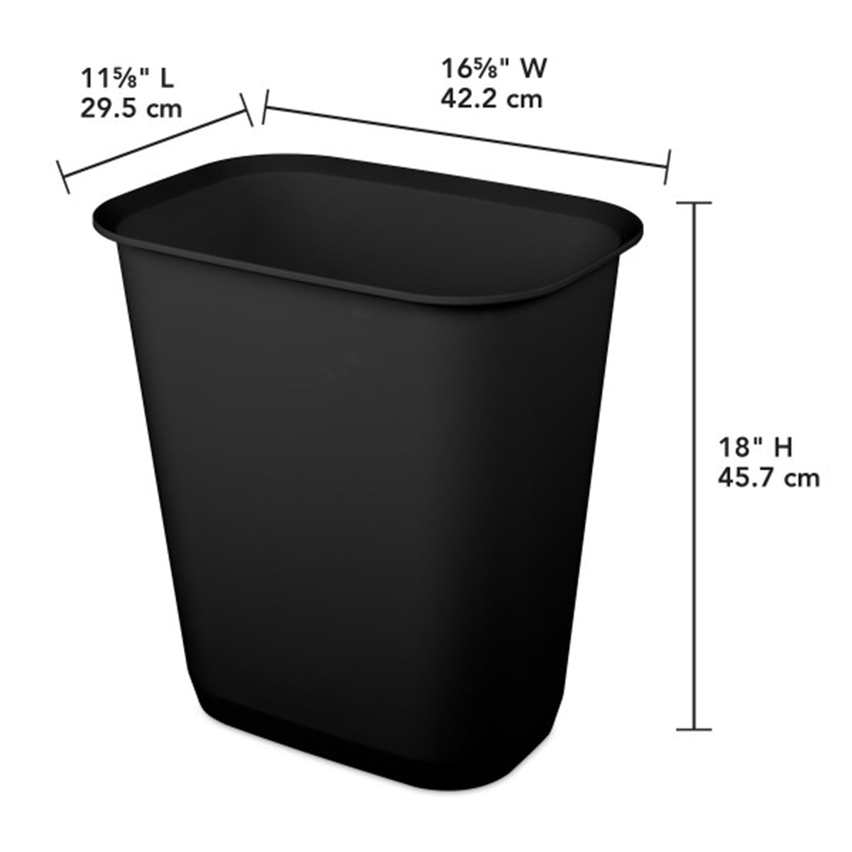 Sterilite Rectangular Wastebasket 9 Gallon Contemporary Design Trash Bin, Black (10489006 Pack)