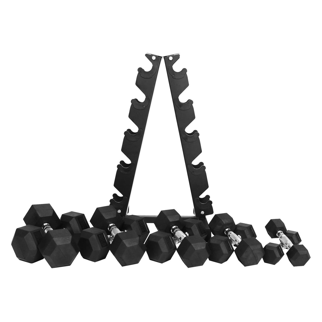 BalanceFrom Signature Alloy Steel 150 lb Rubber Encased Hex Dumbbell Set, Black - VMInnovations
