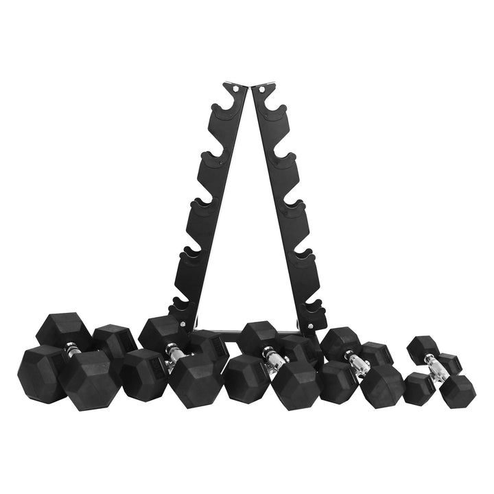 BalanceFrom Signature Alloy Steel 150 lb Rubber Encased Hex Dumbbell Set, Black - VMInnovations