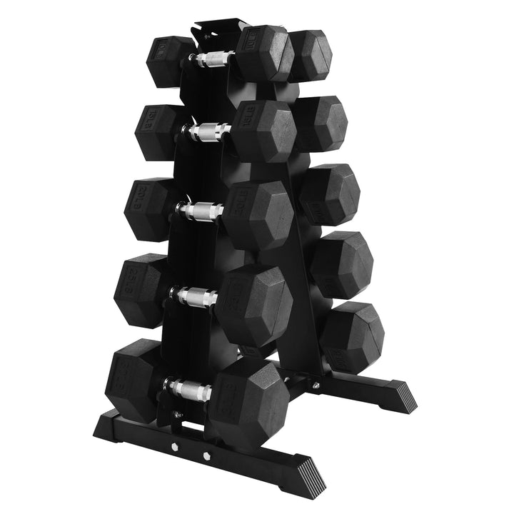 BalanceFrom Signature Alloy Steel 200 lb Rubber Encased Hex Dumbbell Set, Black - VMInnovations