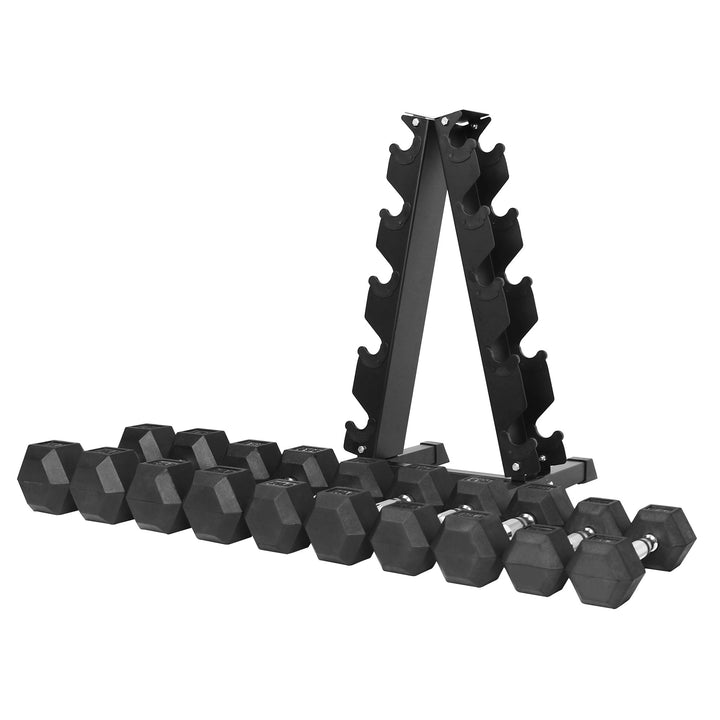 BalanceFrom Signature Alloy Steel 200 lb Rubber Encased Hex Dumbbell Set, Black - VMInnovations