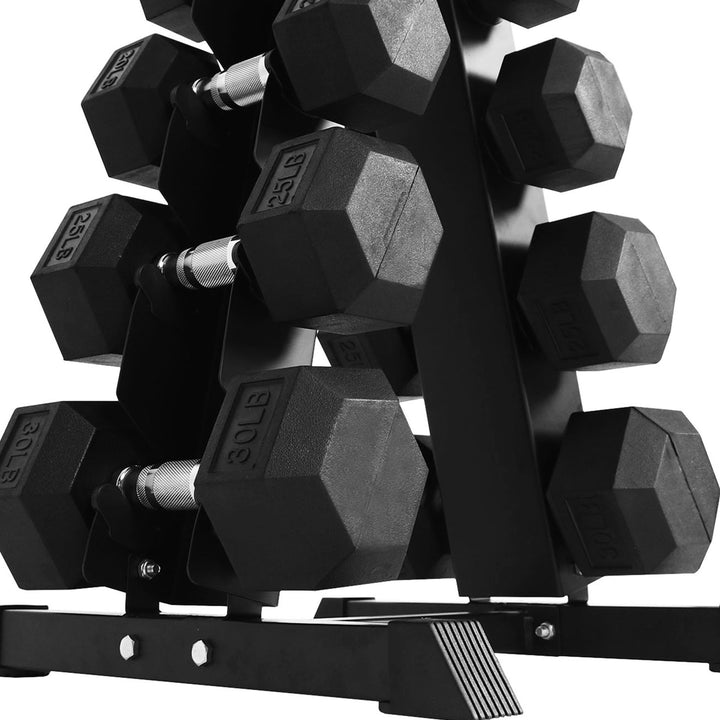 BalanceFrom Signature Alloy Steel 200 lb Rubber Encased Hex Dumbbell Set, Black - VMInnovations