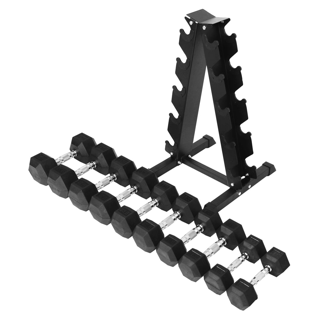 BalanceFrom Signature Alloy Steel 200 lb Rubber Encased Hex Dumbbell Set, Black - VMInnovations