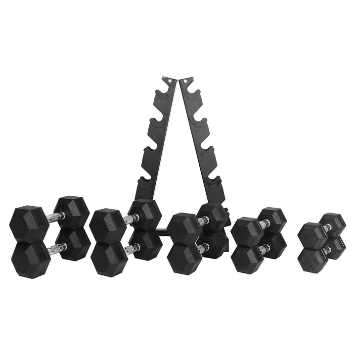 BalanceFrom Signature Alloy Steel 200 lb Rubber Encased Hex Dumbbell Set, Black - VMInnovations