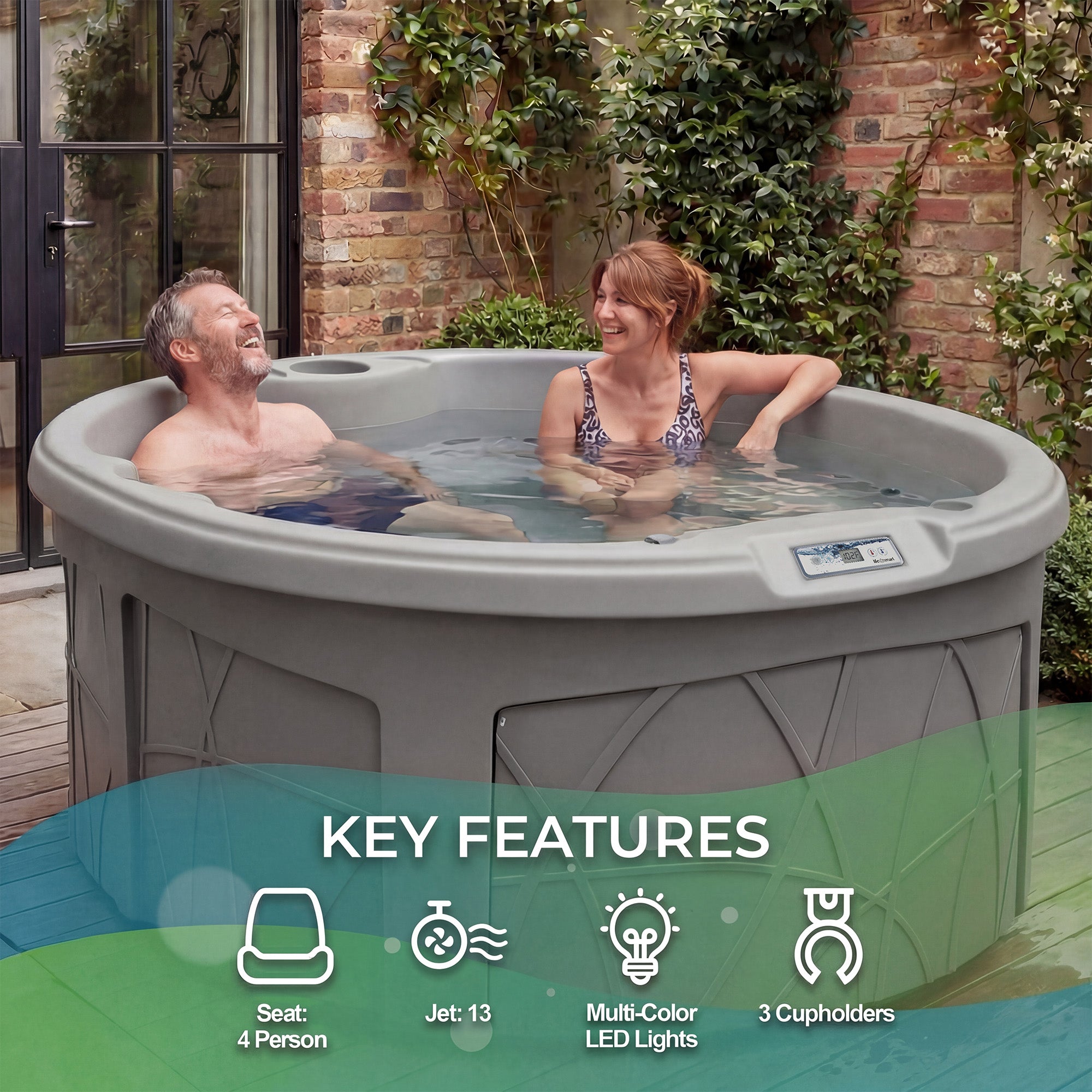 LifeSmart Key Largo Hot Tub Spa with 110 Volt Plug and Play and LED Light, Taupe