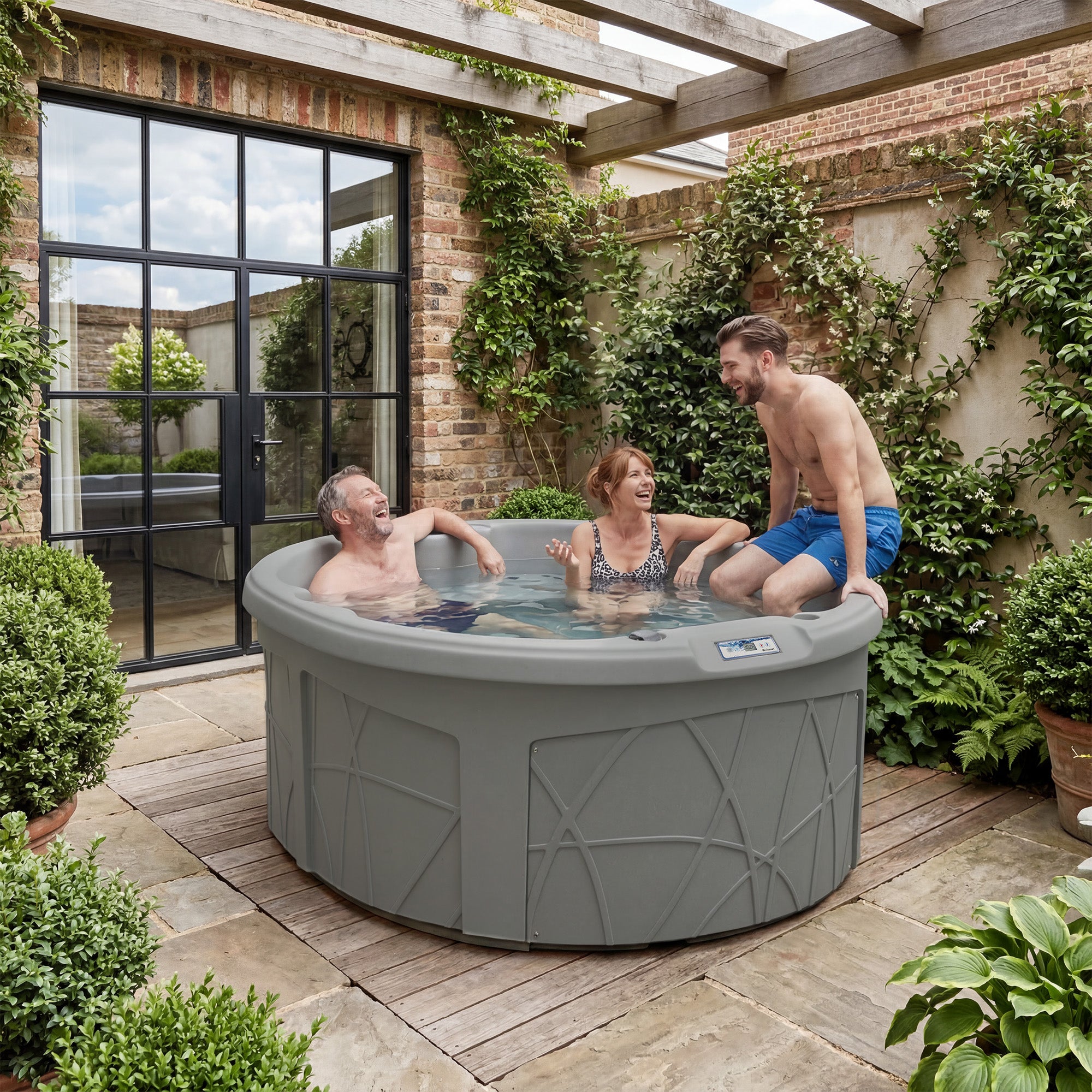 LifeSmart Key Largo Hot Tub Spa with 110 Volt Plug and Play and LED Light, Taupe