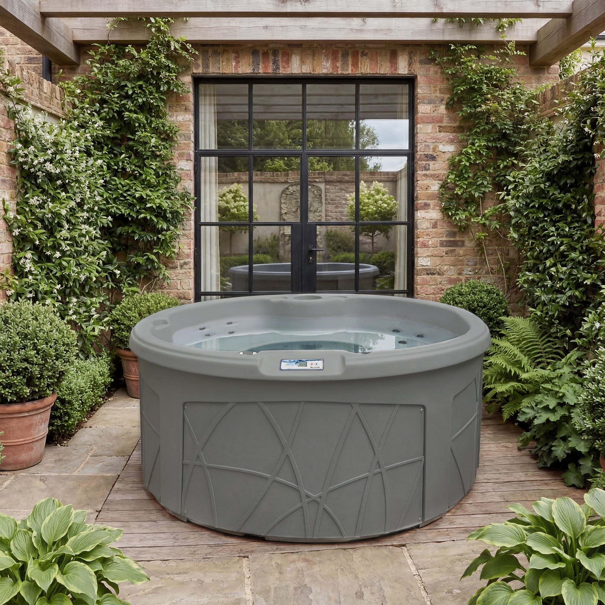 LifeSmart Key Largo Hot Tub Spa with 110 Volt Plug and Play and LED Light, Taupe