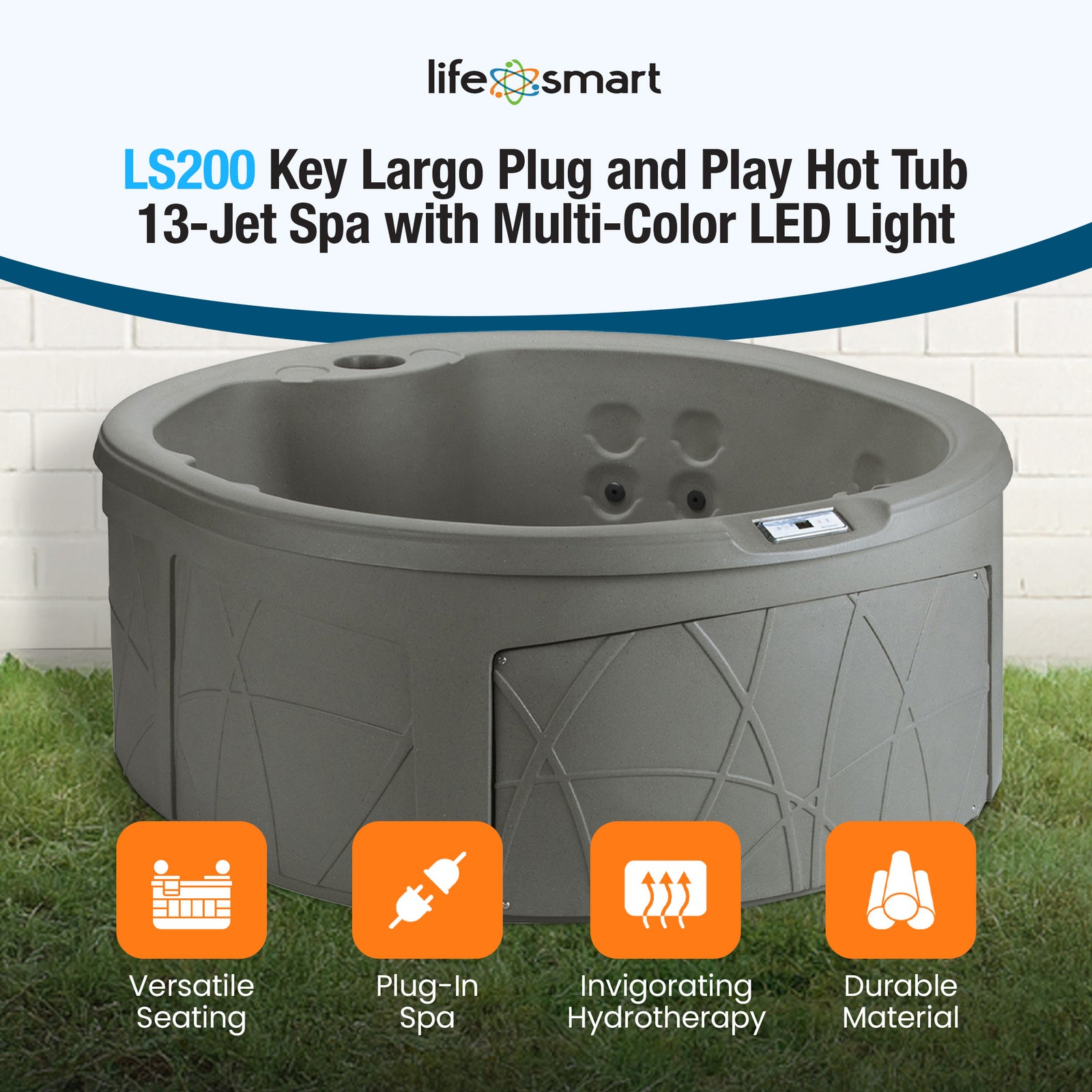 LifeSmart Key Largo Hot Tub Spa with 110 Volt Plug and Play and LED Light, Taupe - VMInnovations