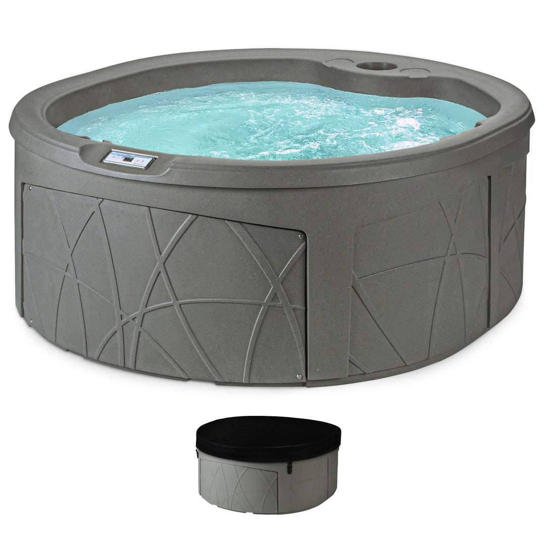 LifeSmart Key Largo Hot Tub Spa with 110 Volt Plug and Play and LED Light, Taupe - VMInnovations