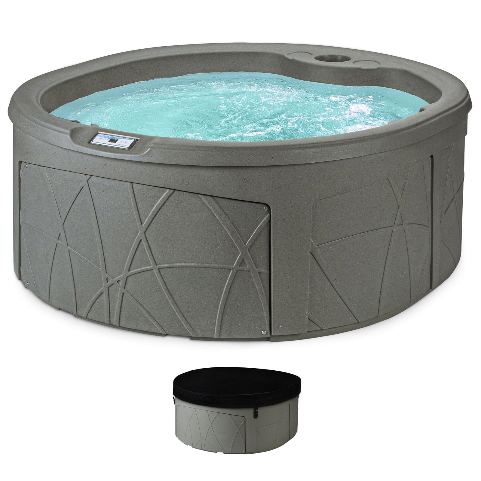 LifeSmart Key Largo Hot Tub Spa with 110 Volt Plug and Play and LED Light, Taupe - VMInnovations