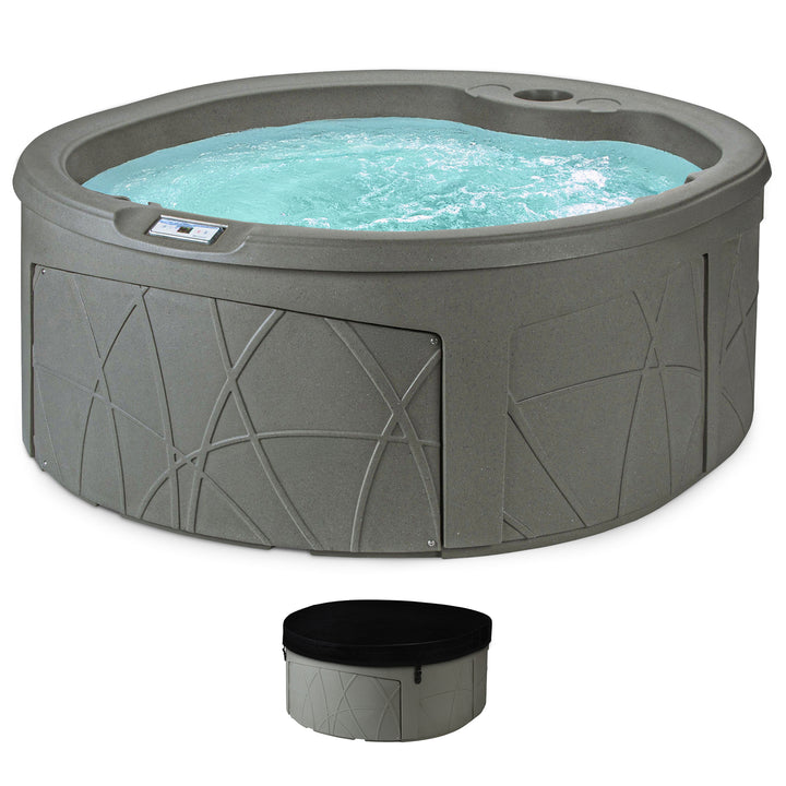 LifeSmart Key Largo Hot Tub Spa with 110 Volt Plug and Play and LED Light, Taupe - VMInnovations