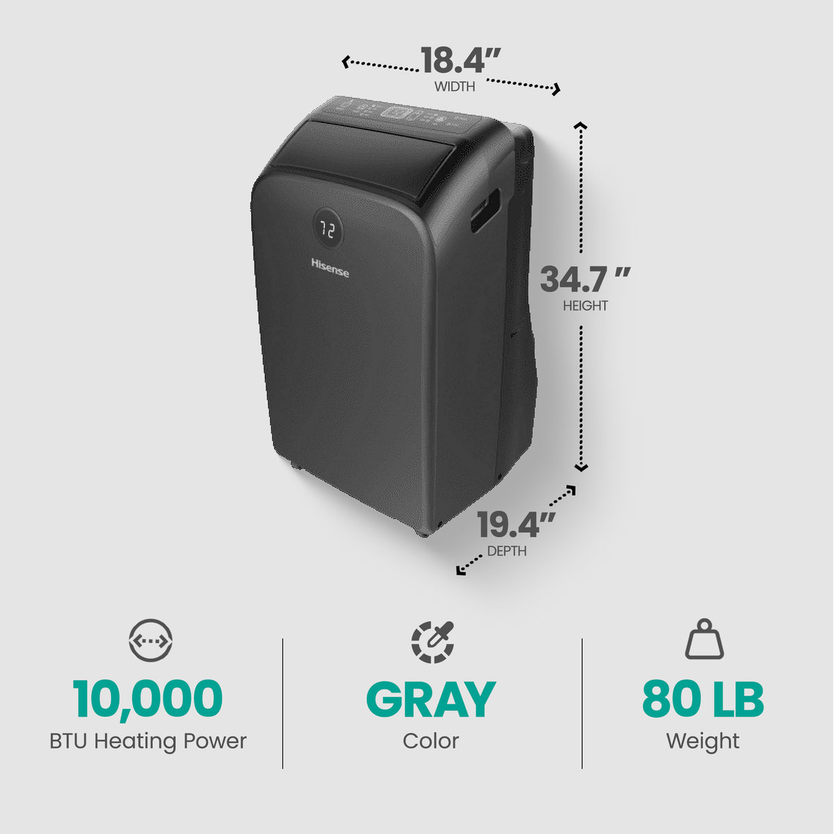 Hisense 10000 BTU 115V Dual Hose A/C with Heat & Window Kit (Refurbished)