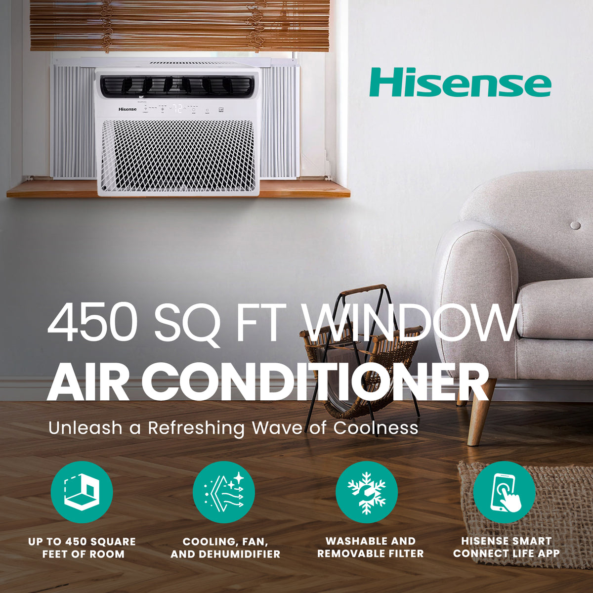 Hisense 450 Sq ft Air Conditioner w/Remote, & 4 Way Air Direction (Open Box)
