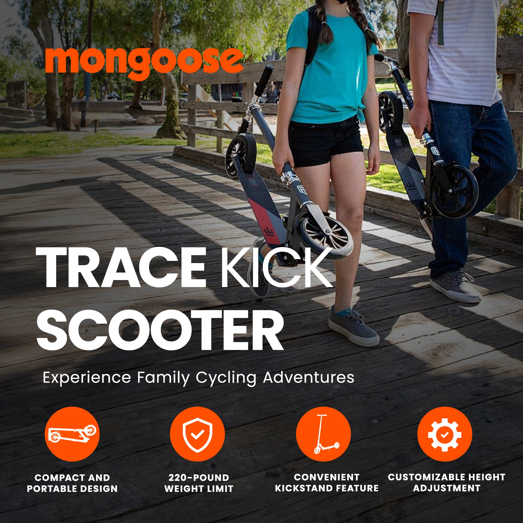 Mongoose Trace Kick Scooter with Quick Release and Easy Folding Construction - VMInnovations