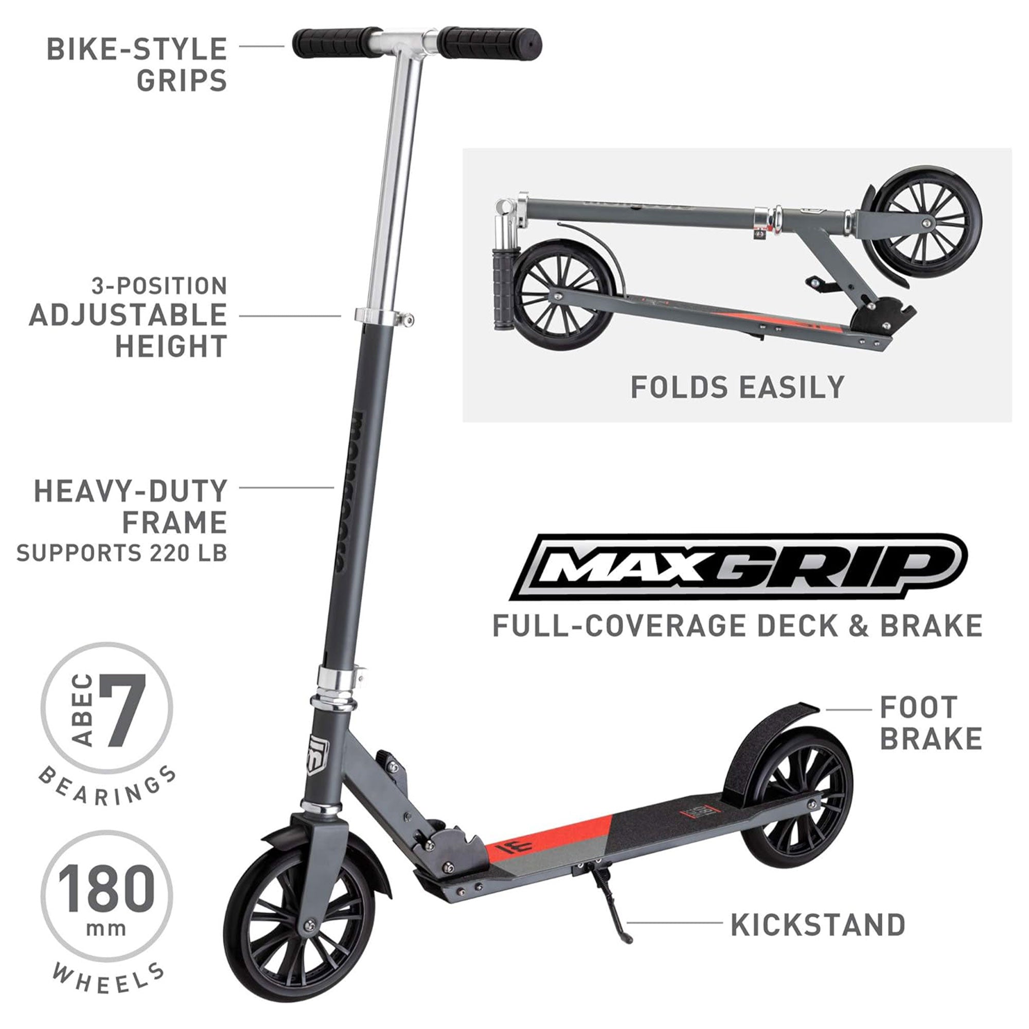 Mongoose Trace Kick Scooter with Quick Release and Easy Folding Construction - VMInnovations