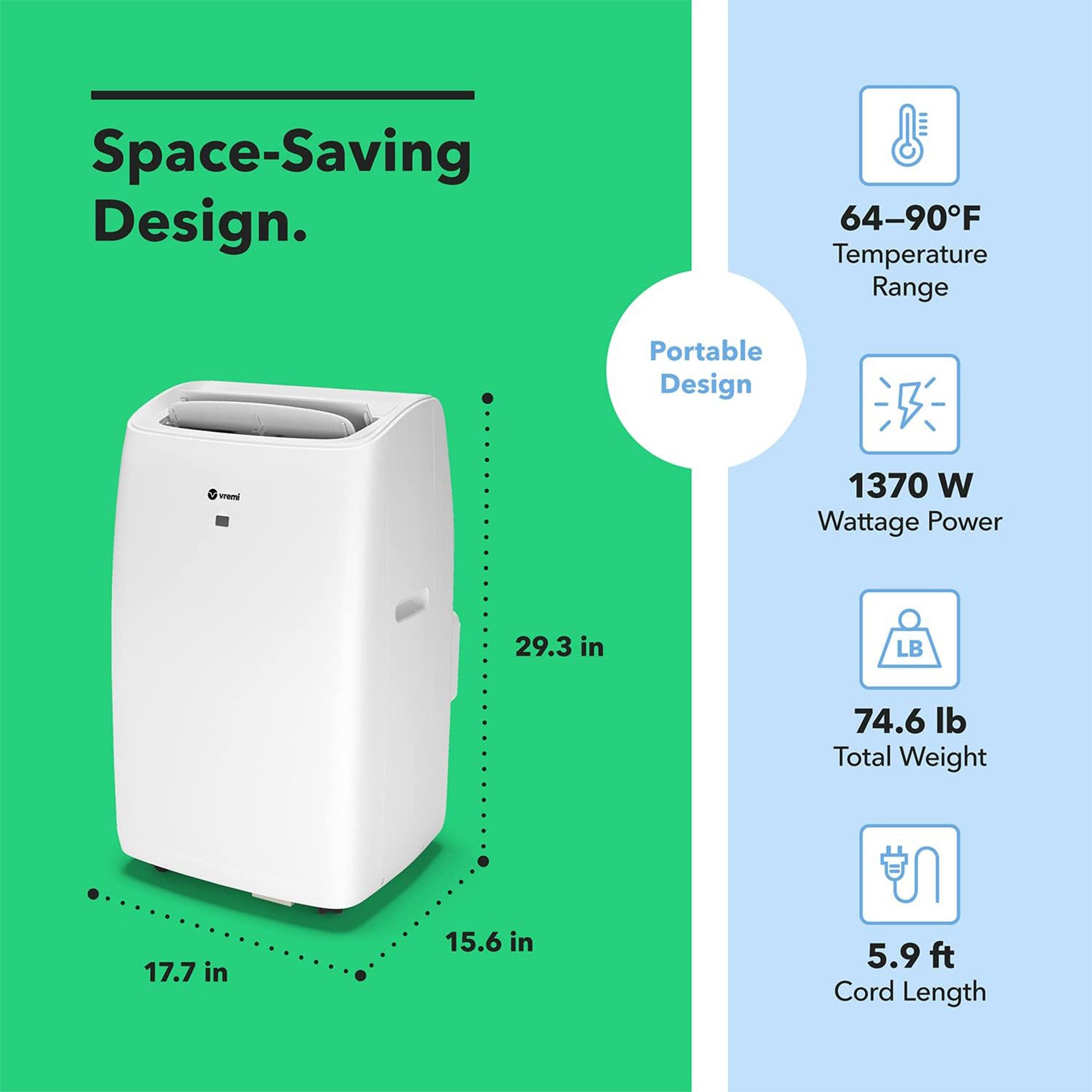 Vremi 10,000 BTU Portable Air Conditioner with Powerful Cooling Fan(Damaged) - VMInnovations