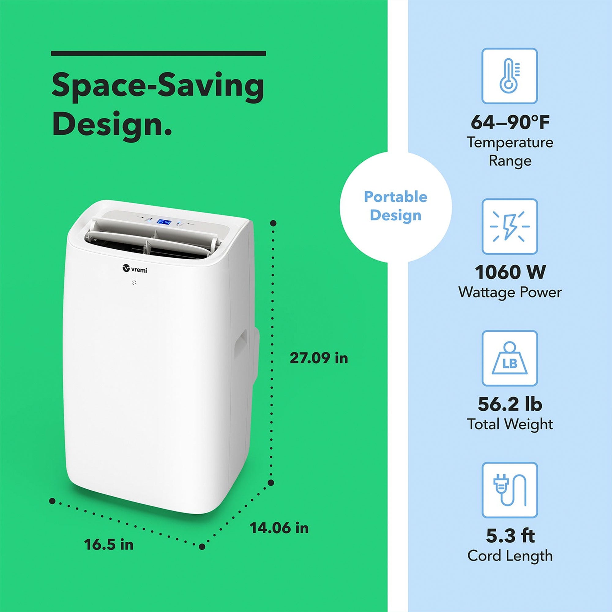 Vremi 12,000 BTU Portable Air Conditioner with Cooling Fan and Filter (Used)