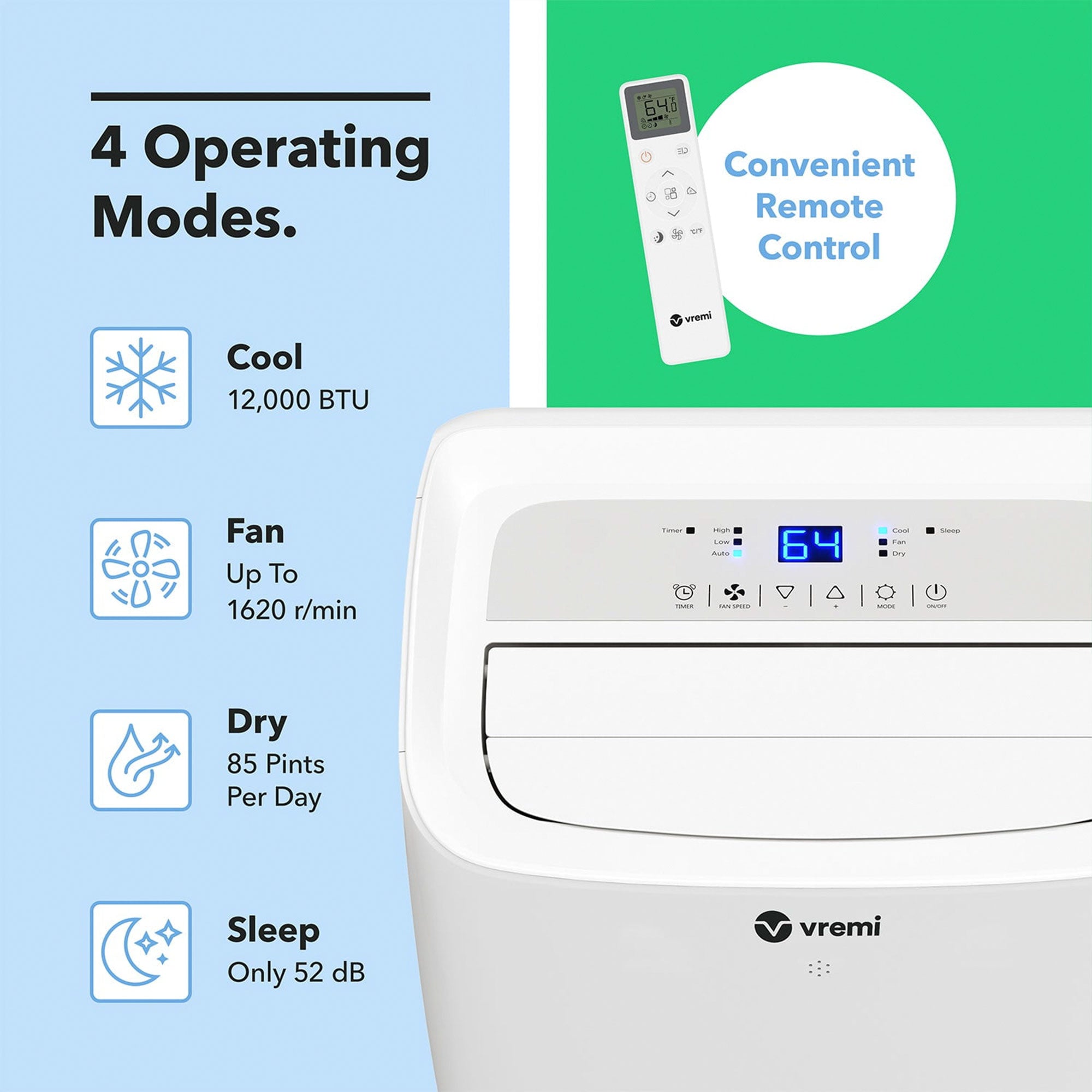 Vremi 12,000 BTU Portable Air Conditioner with Powerful Cooling Fan and Filter - VMInnovations
