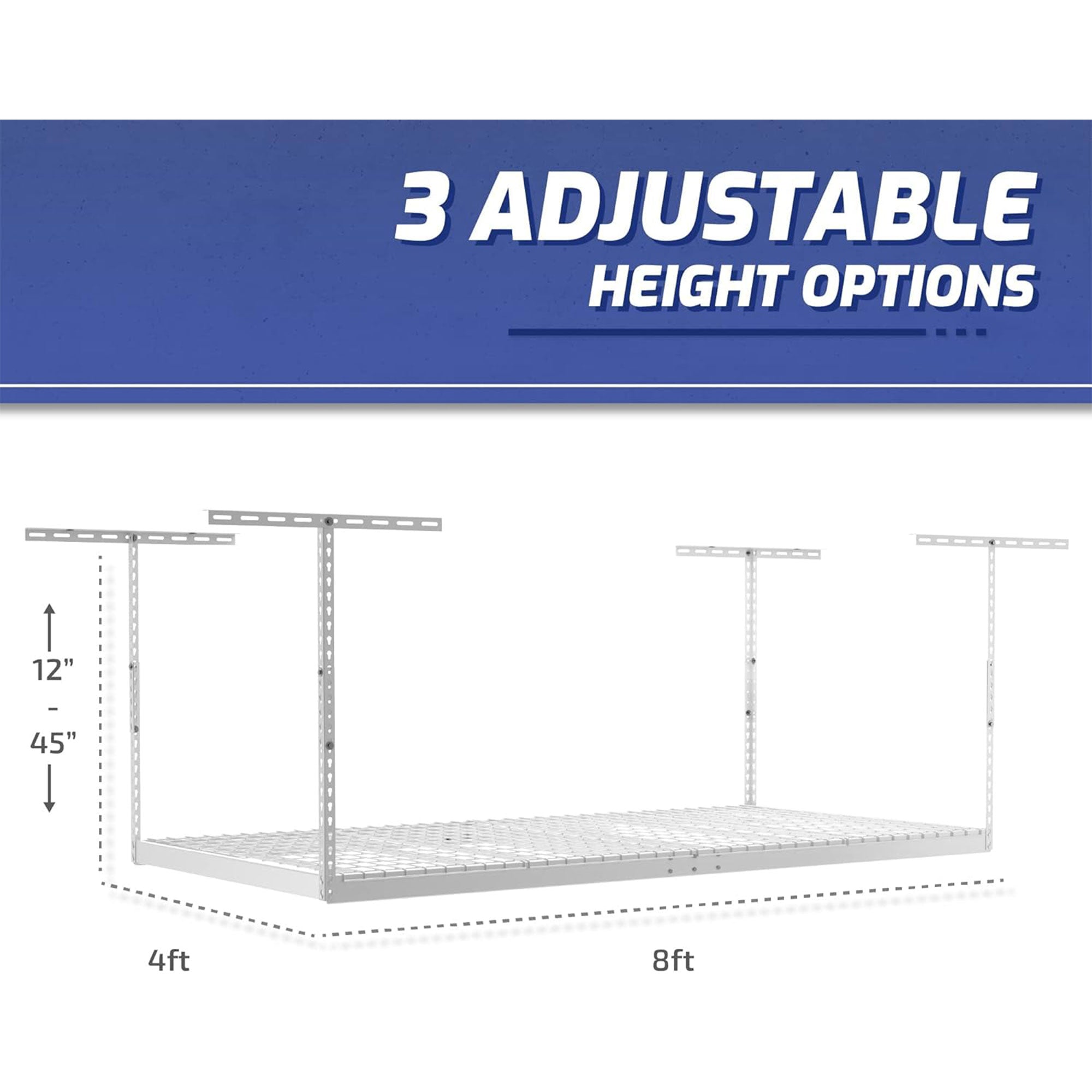 SafeRacks 4' x 8' Overhead Garage Storage Rack Holds Up to 600lb,White(Open Box) - VMInnovations