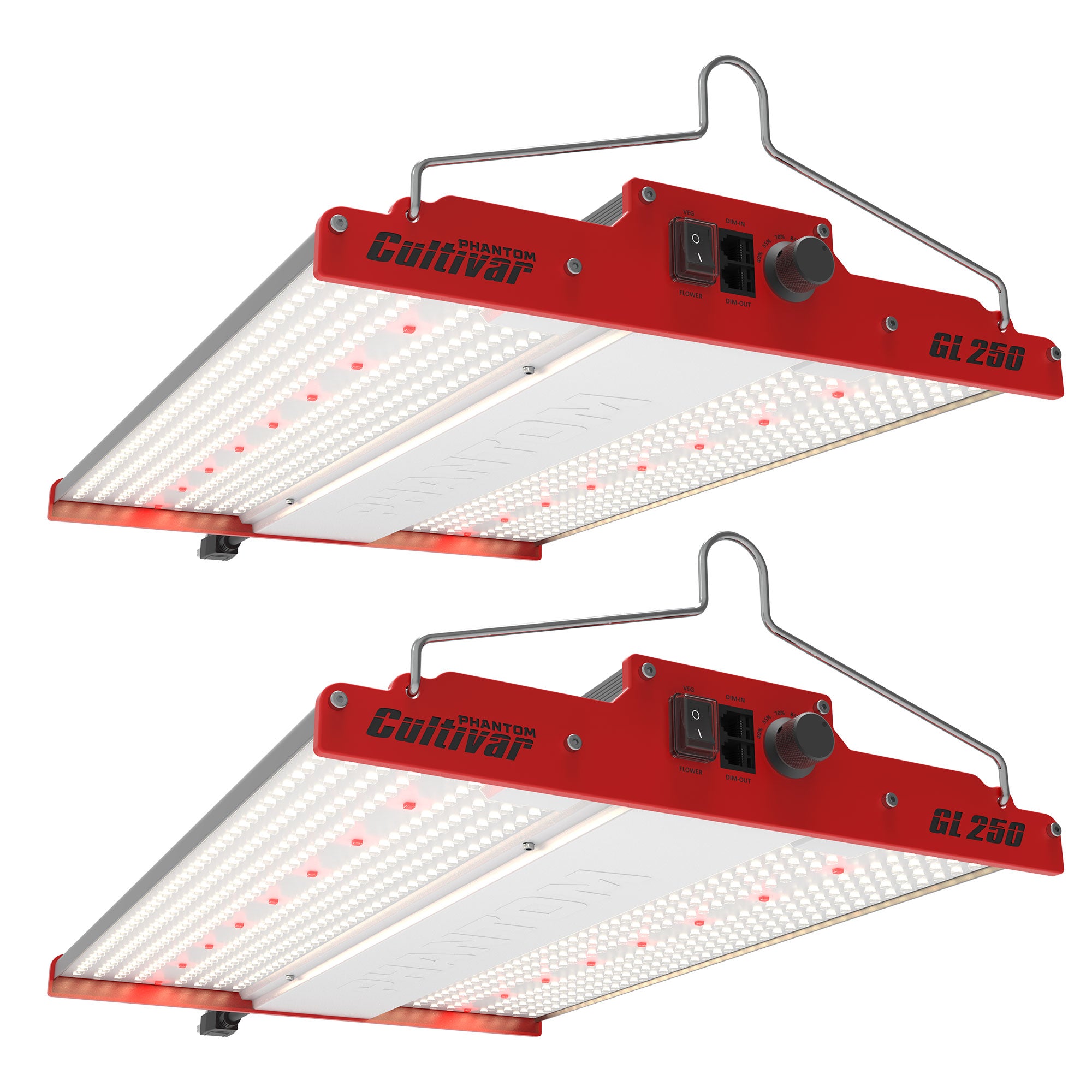 PHANTOM Cultivar GL250 250 Watt LED Aluminum Grow Tent Plant Light, Red (2 Pack)