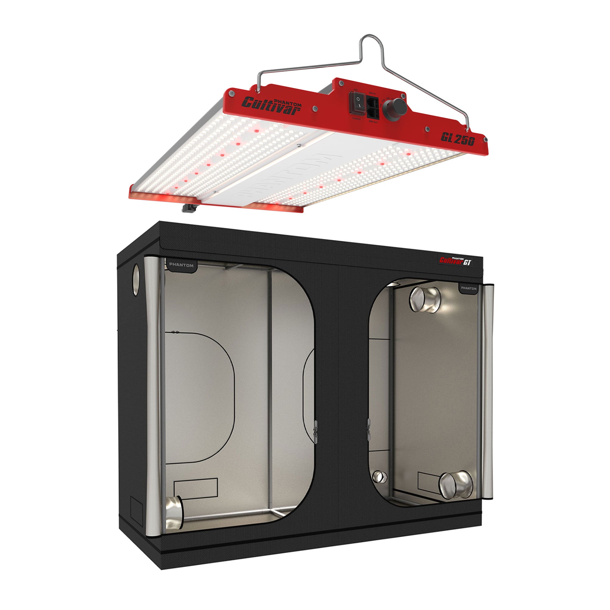 PHANTOM Cultivar GL250 LED Grow Tent Plant Light & GT84 All Steel Grow Tent