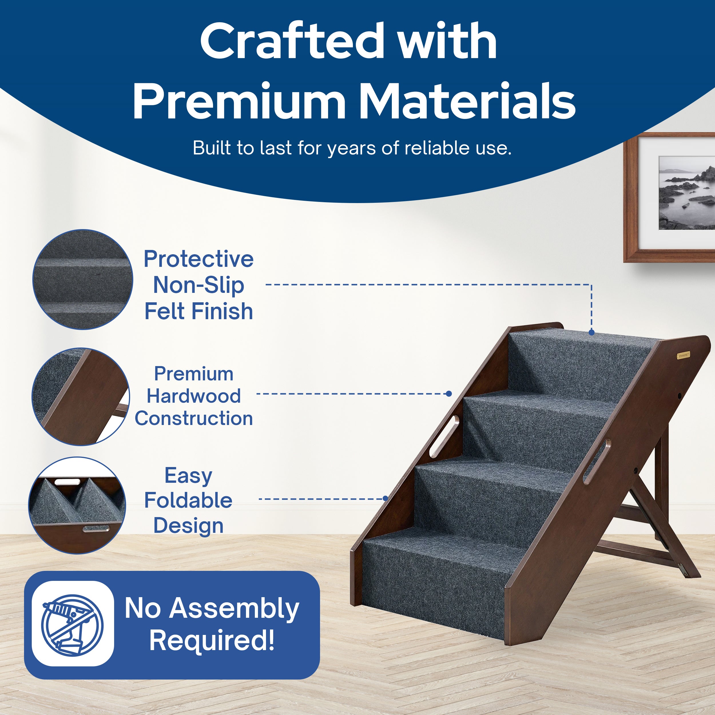 MECO Foldable Pet Steps w/Solid Hardwood Construction, Espresso (Open Box)