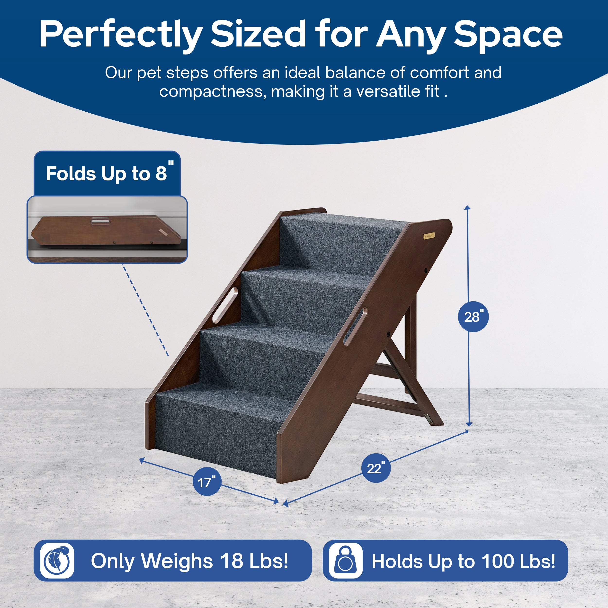 MECO Foldable Pet Steps w/Solid Hardwood Construction, Espresso (Open Box) - VMInnovations