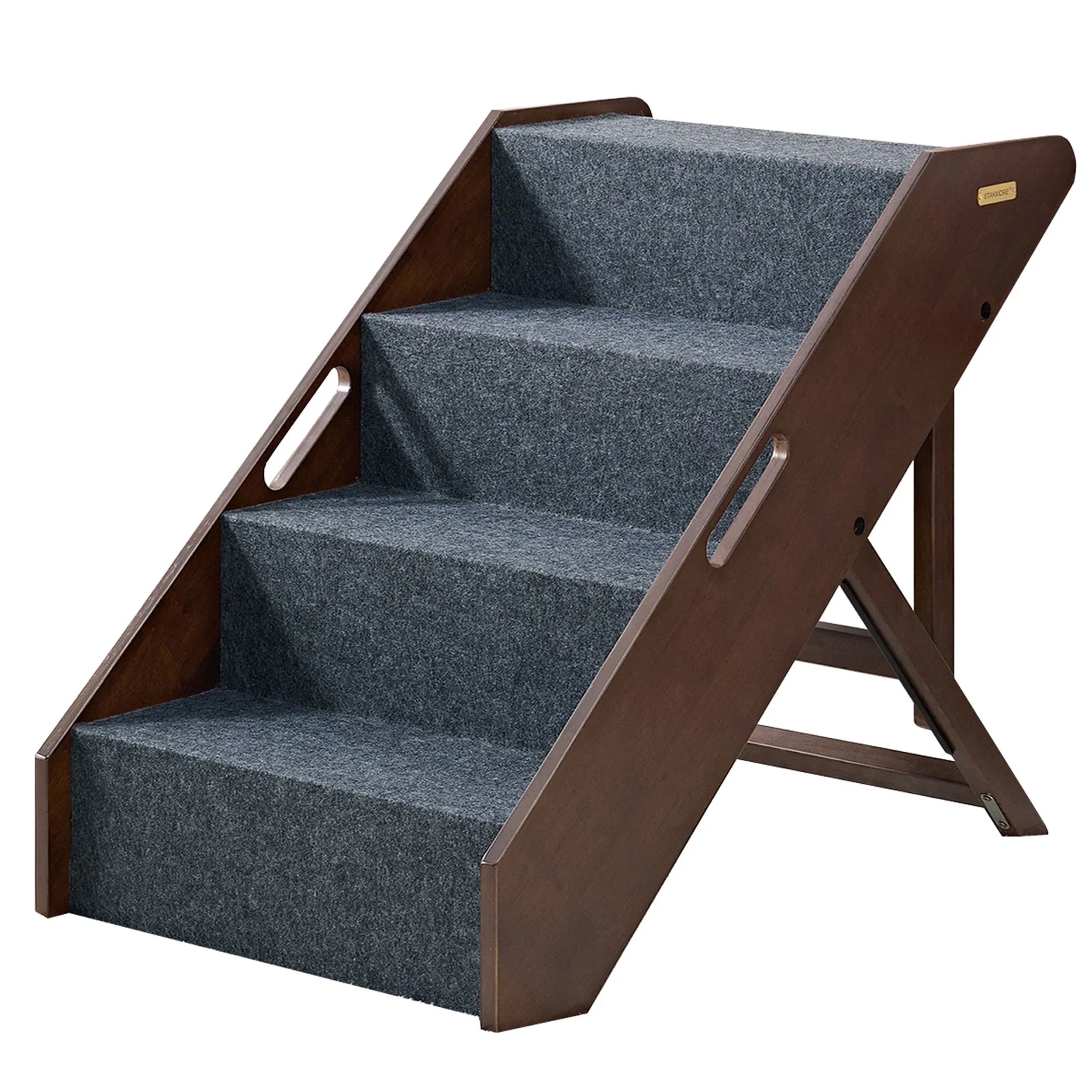 MECO Foldable Pet Steps w/Solid Hardwood Construction, Espresso (Open Box) - VMInnovations